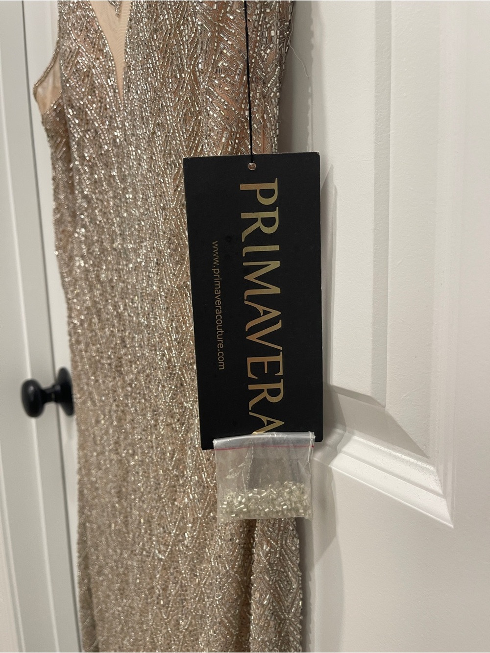 NWT Primavera Couture Champagne Sequin Maxi Gown - Picture 6 of 13